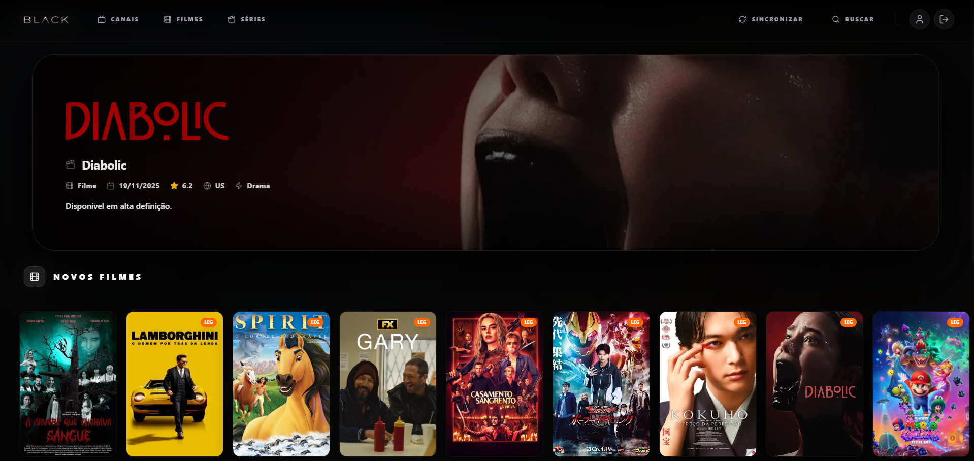 Player web: grade de canais e vídeo em destaque