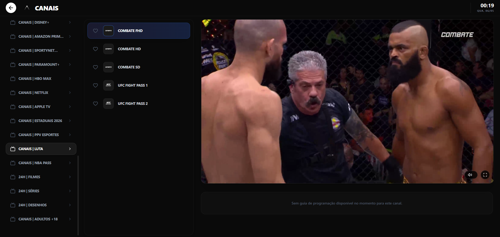 Player web: esportes ao vivo